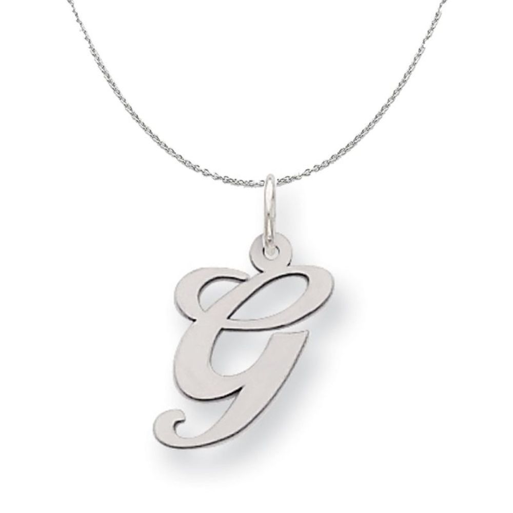 Silver, Ella Collection Medium Fancy Script Initial G Necklace - 20 In